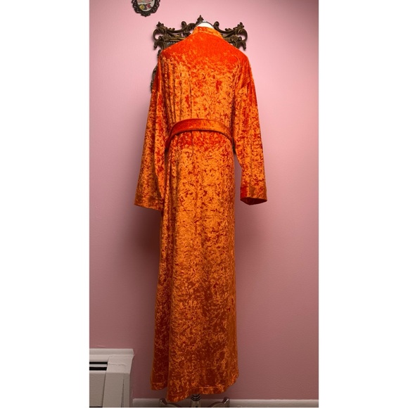 Vintage 1997 Victoria’s Secret Pink Heart Orange Crushed Velvet Maxi Robe Large - Picture 6 of 16